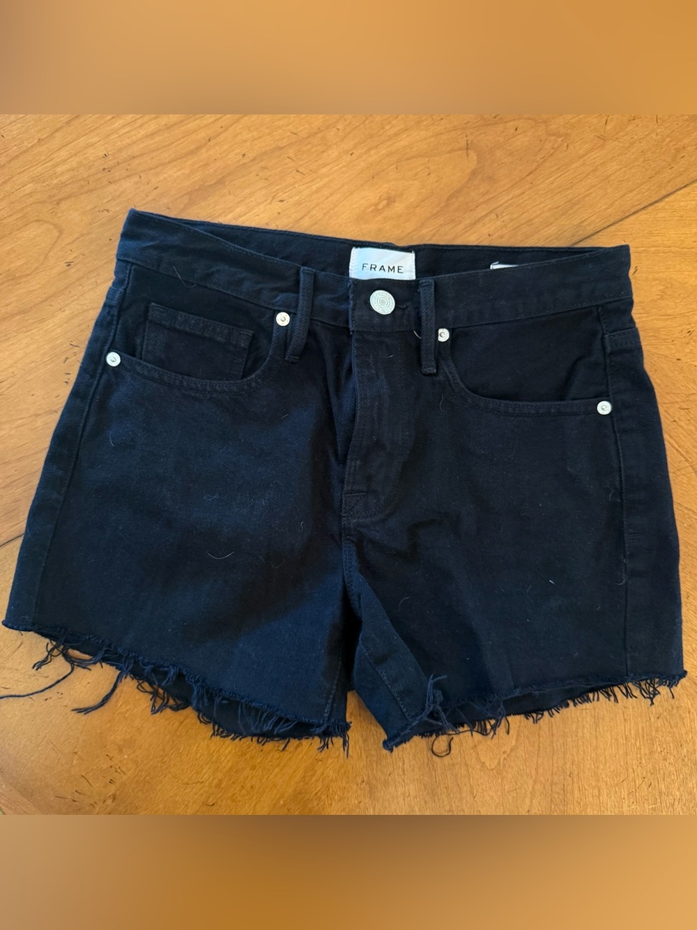 Frame Denim Black Frayed Hem Jean Shorts